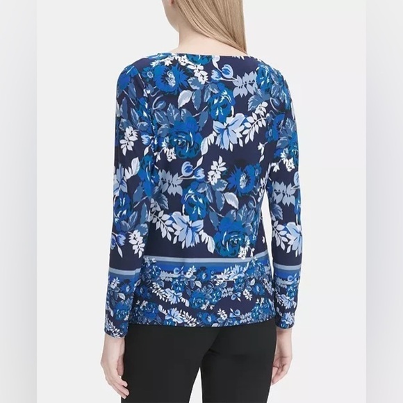 NWT Calvin Klein Button Down Blue Floral Blouse - Size Small - Picture 2 of 8